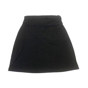A-line black knee length stretch skirt Large ruched